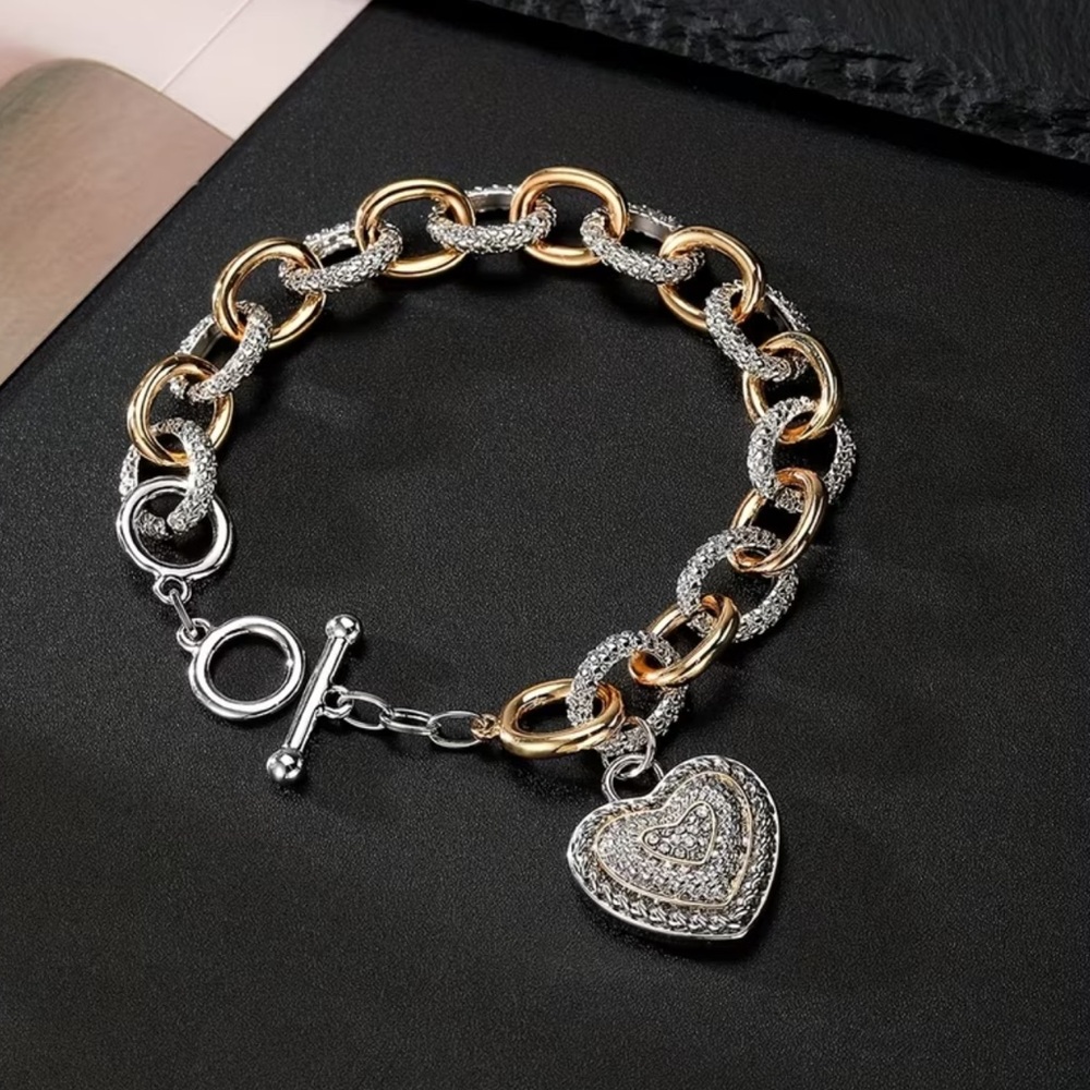 Gold and Silver Heart Charm Bracelet
